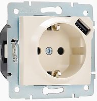 Розетка с заземлением +1хUSB без рамки Lezard Karina 1-м. кремовый картинка